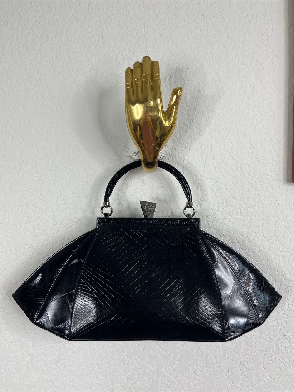 Philip Treacy London Octagon Bag Croc Kiss Lock Logo Top Handle Purse